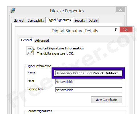 Screenshot of the Sebastian Brands und Patrick Dubbert (Dexpot GbR) certificate